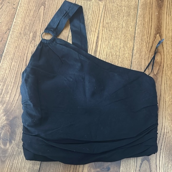 NWOT ZARA one shoulder linen blend crop top black - Picture 3 of 9